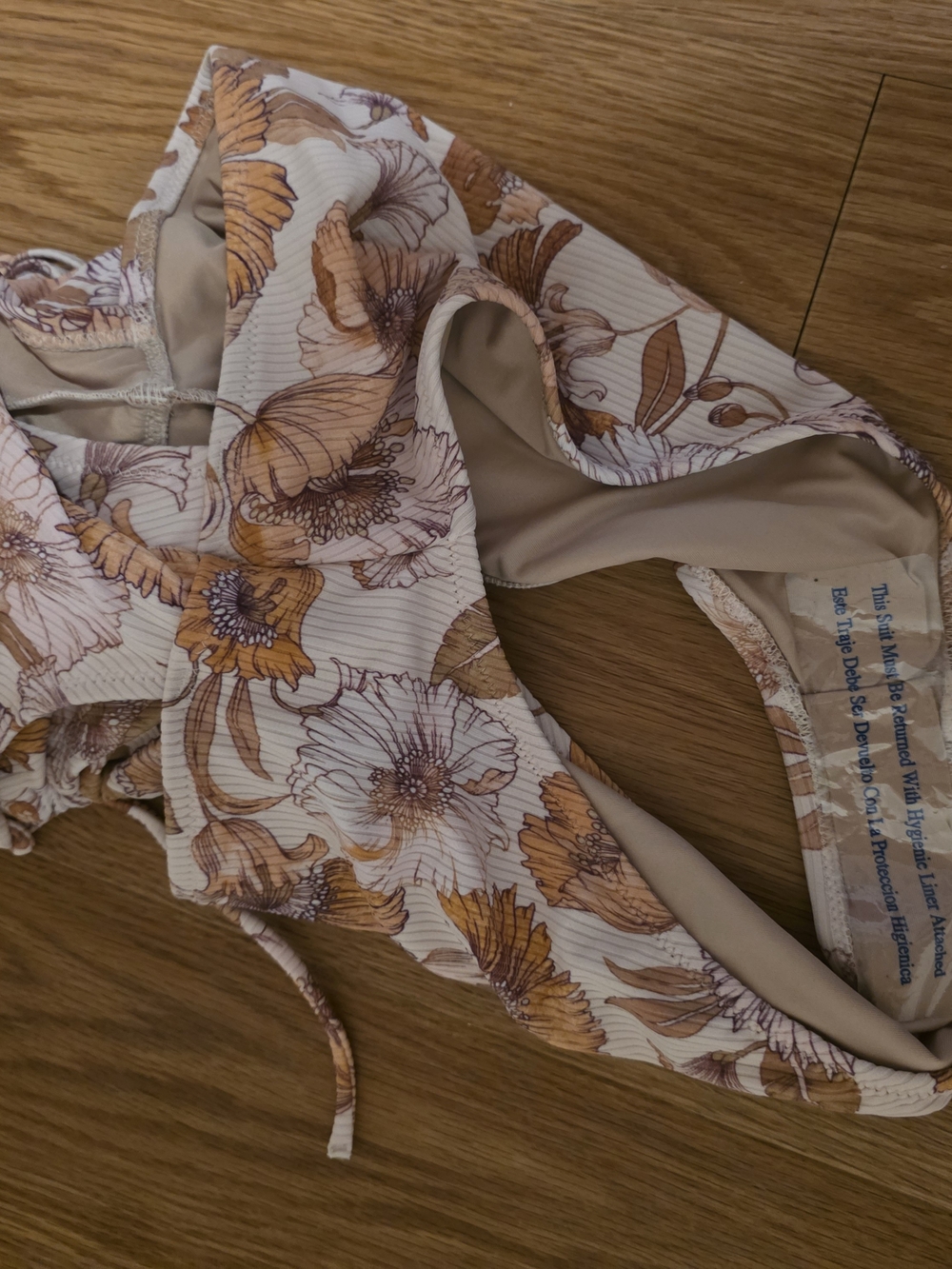 Floral Cutout One-Piece Swimsuit in Cream and Brown - Picture 3 of 4